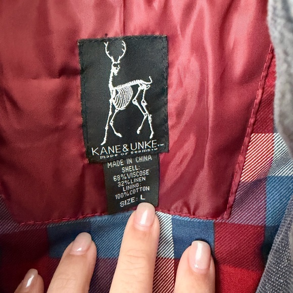 Kane & Unke Vest Mens Blue Tan Colorblock Linen Blend Snap Front Puffer Sz Large - Picture 6 of 10